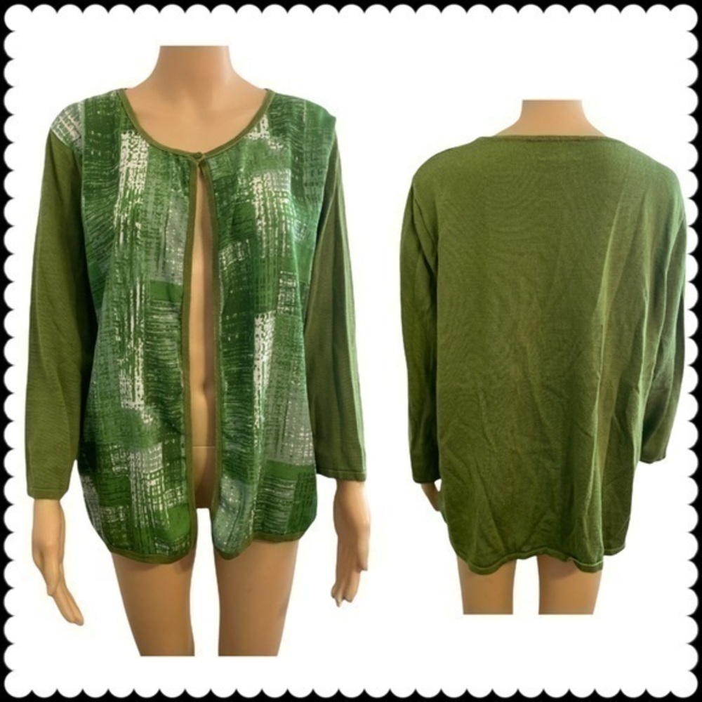 Investments Cardigan Womens XL Single Button Front Green EUC